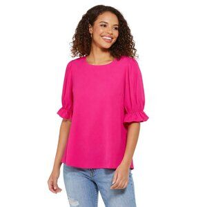 Marled Reunited Clothing Hot Pink Blouse Puff Sleeve Top Medium Keyhole
